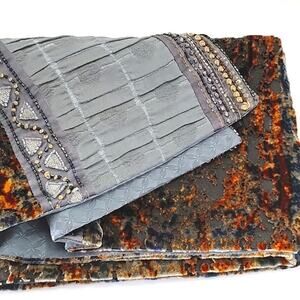 Pazuki London Silk & Wool Velvet Burnout Beaded Scarf Hand Made in England